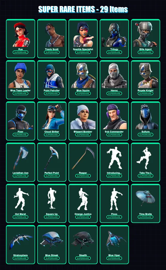 [PS4/PS5/XBOX/PC] | Rue | Travis Scott | Sparkle Specialist | Trilogy | Elite Agent | 155 skin | 133 pickaxe | 116 emote | 109 glider | Lv1546