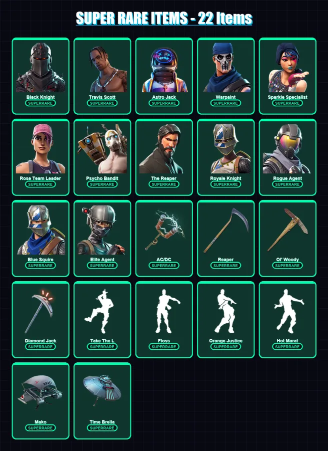 [PC/XBOX/PSN] | OG Skull Trooper | Black Knight | Travis Scott | Astro Jack | Warpaint | 314 skin | 289 pickaxe | 270 emote | 194 glider | Lv2638
