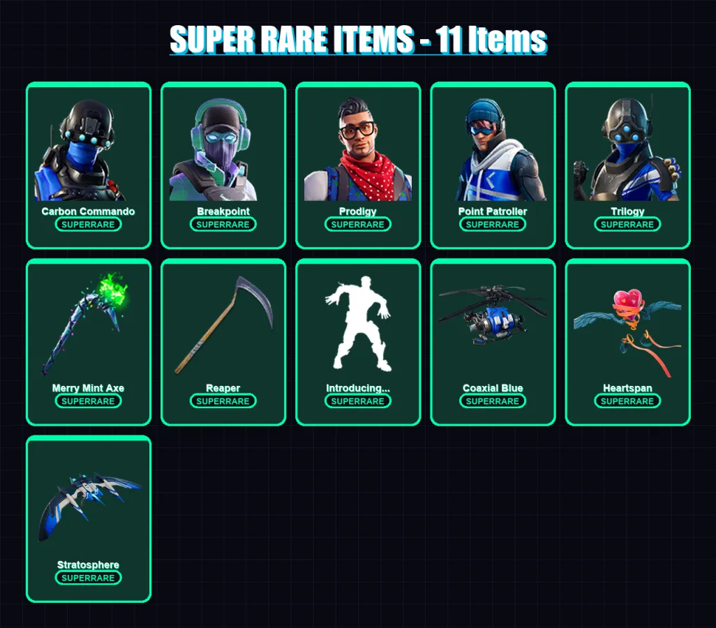 [PC/XBOX] | Carbon Commando | Breakpoint | Prodigy | Point Patroller | Trilogy | 82 skin | 59 pickaxe | 93 emote | 63 glider | Lv948