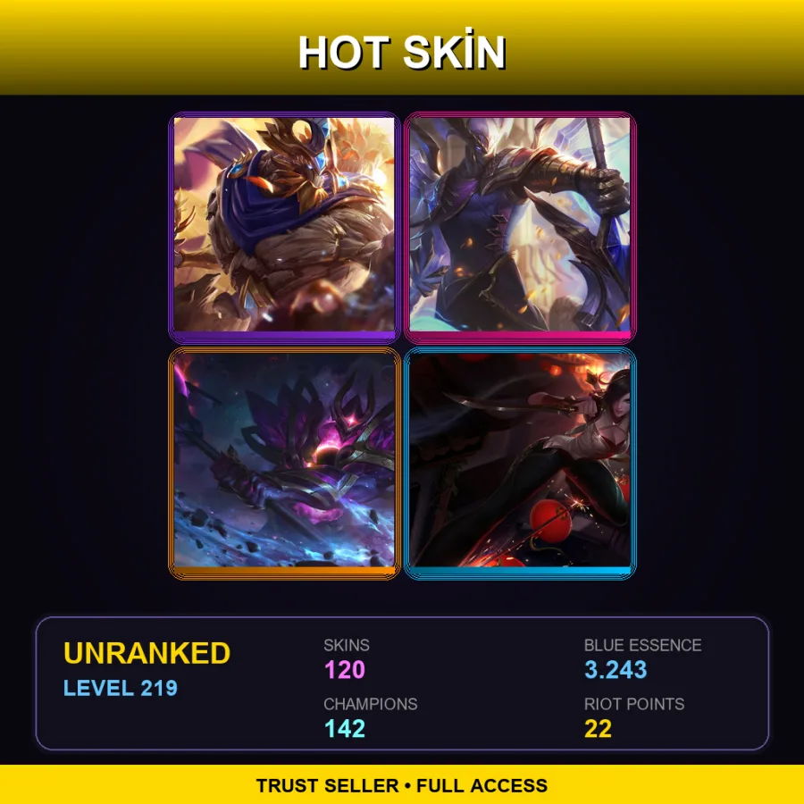 SG | Lv219 | Unranked | 120 Skin | 142 Champ — LoL account