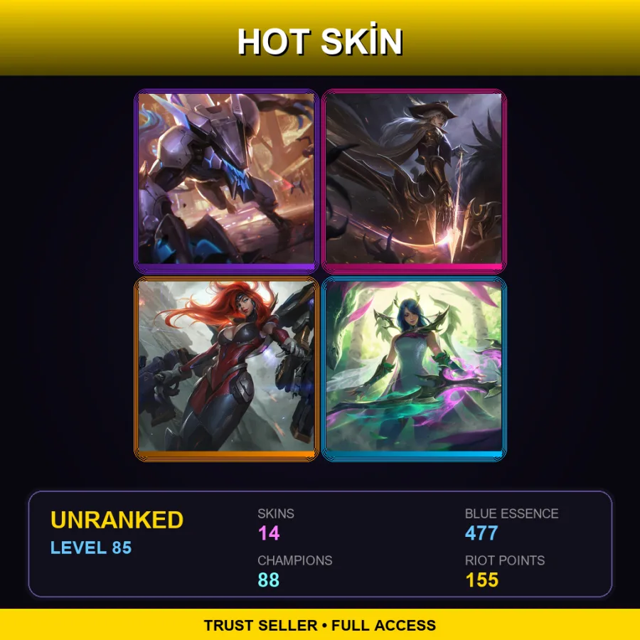 VN | Lv85 | Unranked | 14 Skin | 88 Champ — LoL account