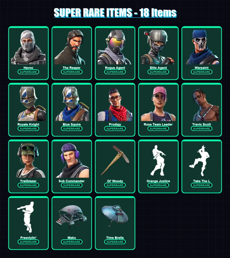 [PC/PSN] | Havoc | The Reaper | Rogue Agent | Elite Agent | Warpaint | 52 skin | 43 pickaxe | 69 emote | 45 glider | Lv674