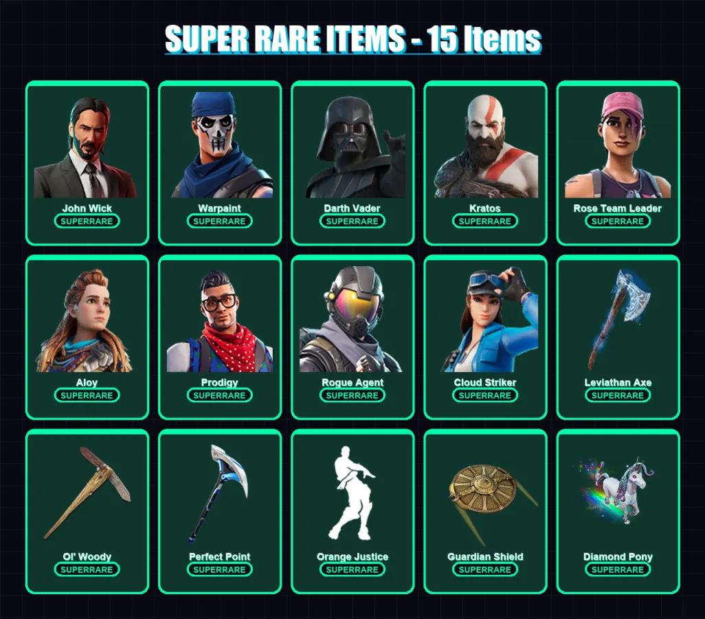 [PC] | John Wick | Warpaint | Darth Vader | Kratos | Rose Team Leader | 199 skin | 198 pickaxe | 139 emote | 125 glider | Lv1083