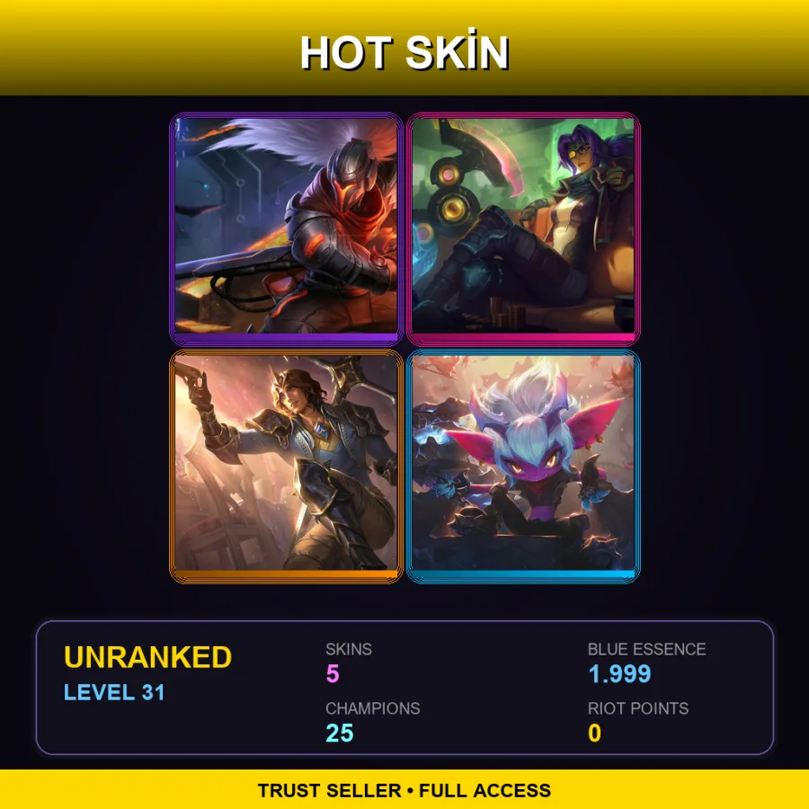 ME | PROJECT: Yasuo | Odyssey Sivir | King Viego | Little Demon Tristana | 5 Skin | 25 Champ | Lv31