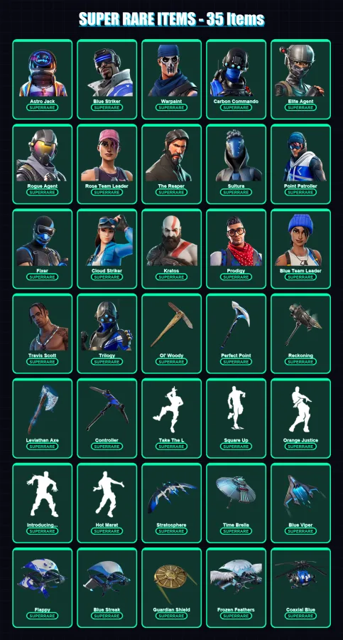 [PS4/PS5/XBOX/PC] | Astro Jack | Blue Striker | Warpaint | Carbon Commando | Elite Agent | 239 skin | 188 pickaxe | 143 emote | 167 glider | Lv2165