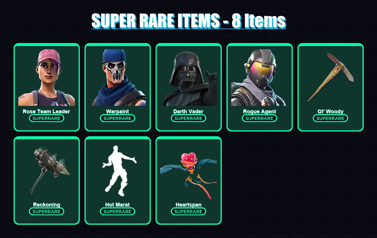 [PC/XBOX/PSN] | Rose Team Leader | Warpaint | Darth Vader | Rogue Agent | Ronin | 120 skin | 113 pickaxe | 114 emote | 117 glider | Lv1827