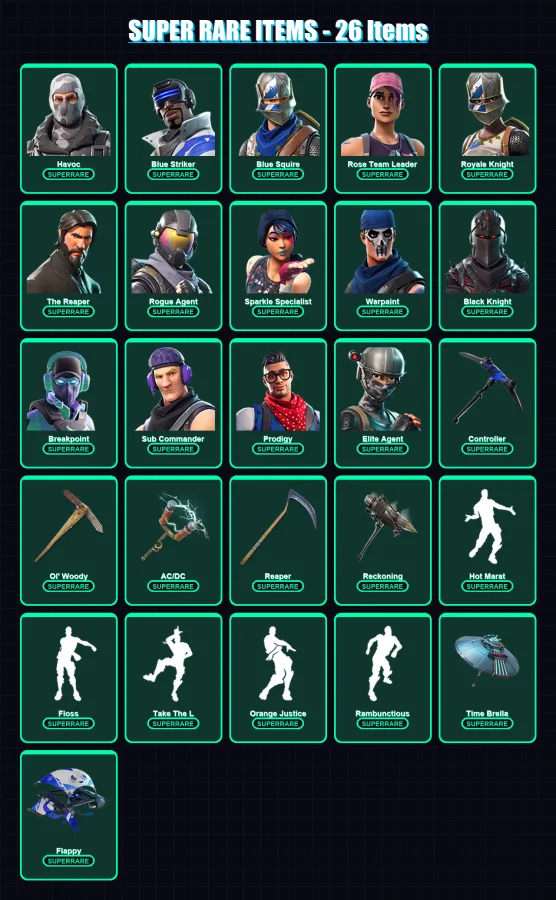 [PS4/PS5/XBOX/PC] | Havoc | Blue Striker | Blue Squire | Rose Team Leader | Royale Knight | 135 skin | 106 pickaxe | 134 emote | 101 glider | Lv1268