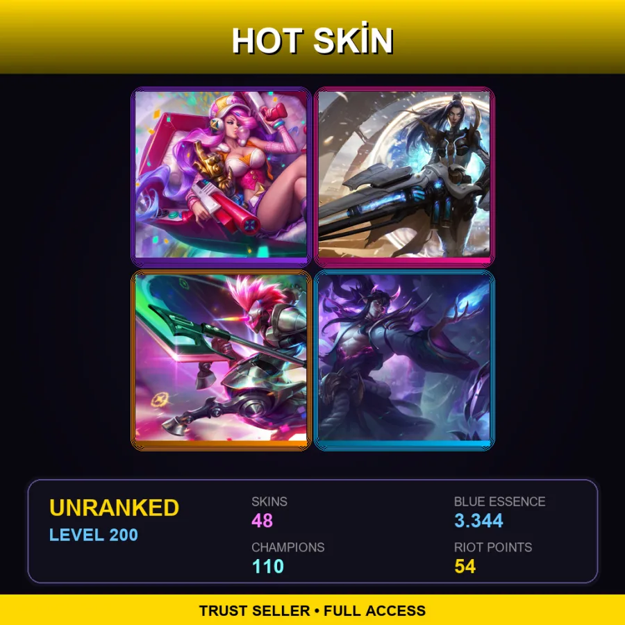 LAN | Lv200 | Unranked | 48 Skin | 110 Champ — LoL account