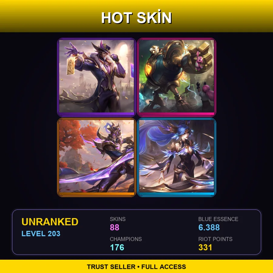 NA | Lv203 | Unranked | 88 Skin | 176 Champ — LoL account