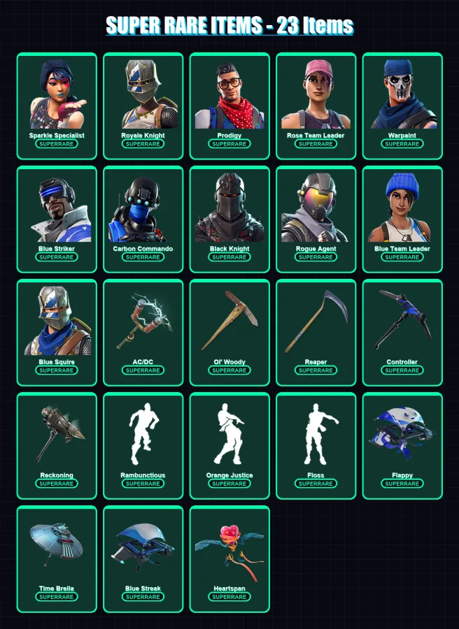 [PC/XBOX] | Sparkle Specialist | Royale Knight | Prodigy | Rose Team Leader | Warpaint | 150 skin | 155 pickaxe | 135 emote | 139 glider | Lv1571