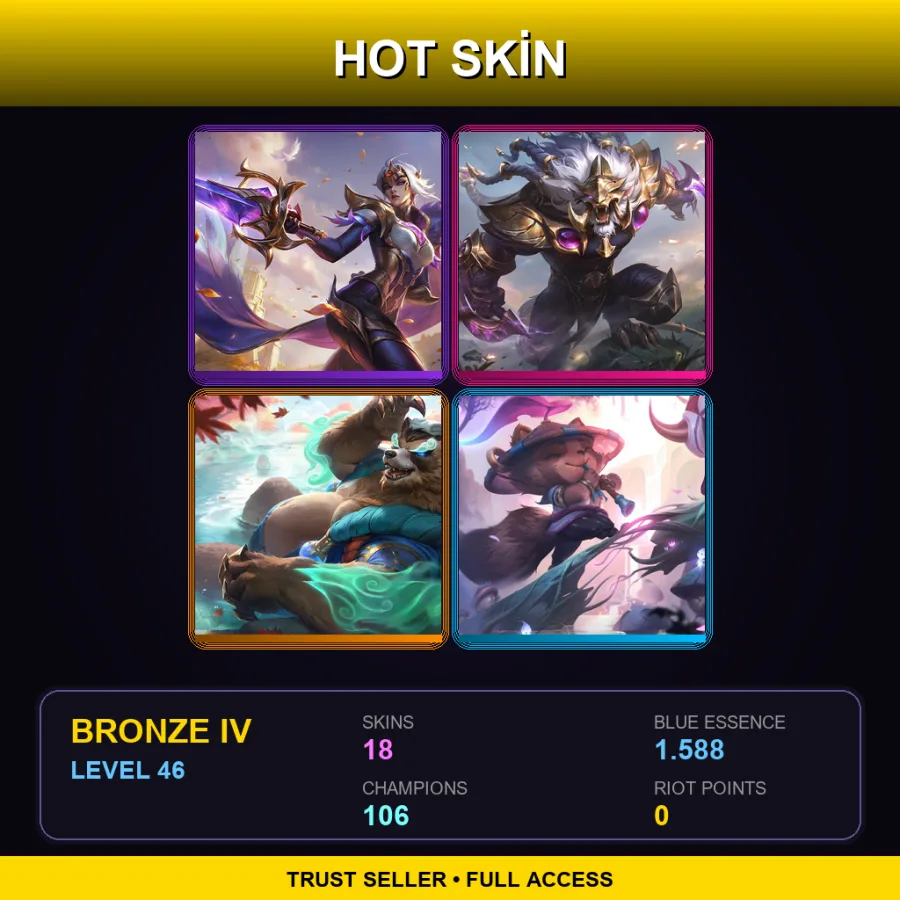 LAN | Victorious Fiora | Victorious Rengar | Spirit Blossom Springs Volibear | Spirit Blossom Teemo | 18 Skin | 106 Champ | Bronze IV | Lv46