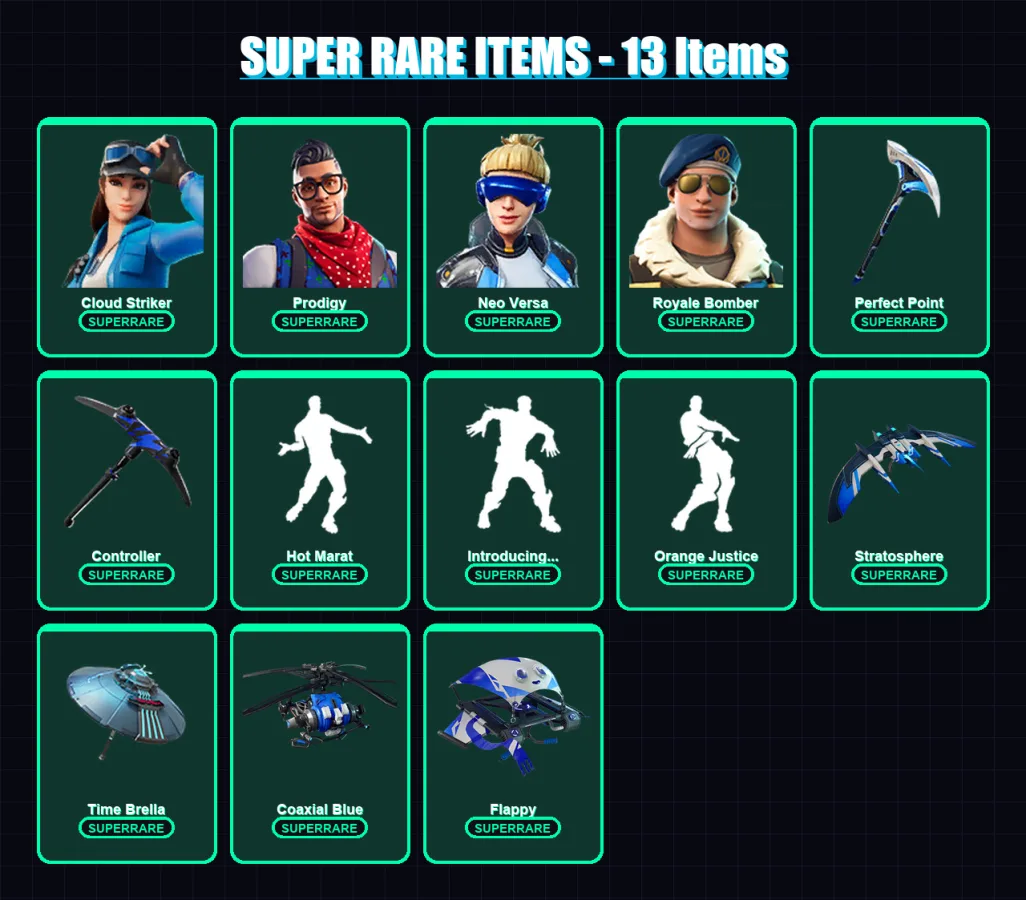[PC/XBOX] | Cloud Striker | Prodigy | Neo Versa | Royale Bomber | Ruin | 71 skin | 116 pickaxe | 100 emote | 110 glider | Lv1746
