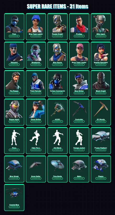 [PC/XBOX] | Fixer | Blue Team Leader | Royale Knight | Prodigy | Elite Agent | 165 skin | 159 pickaxe | 104 emote | 145 glider | Lv1777