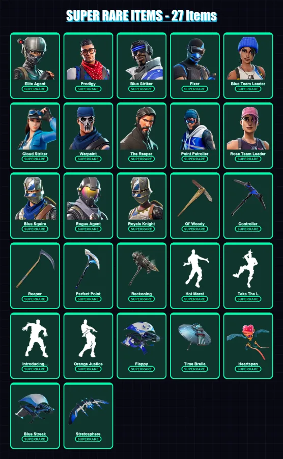 [PS4/PS5/PC] | Elite Agent | Prodigy | Blue Striker | Fixer | Blue Team Leader | 167 skin | 186 pickaxe | 151 emote | 182 glider | Lv2505 — Fortnite account