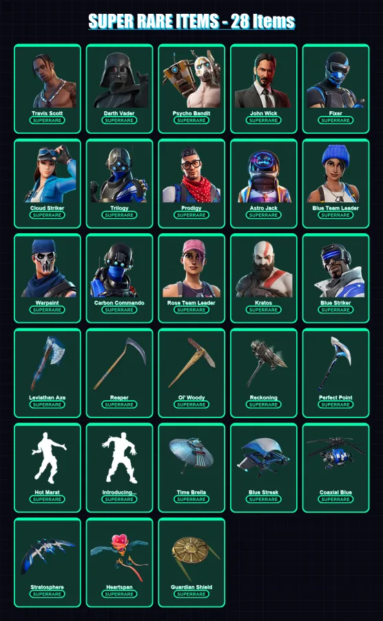 [PS4/PS5/XBOX/PC] | Travis Scott | Darth Vader | Psycho Bandit | John Wick | Fixer | 452 skin | 421 pickaxe | 333 emote | 304 glider | Lv4277