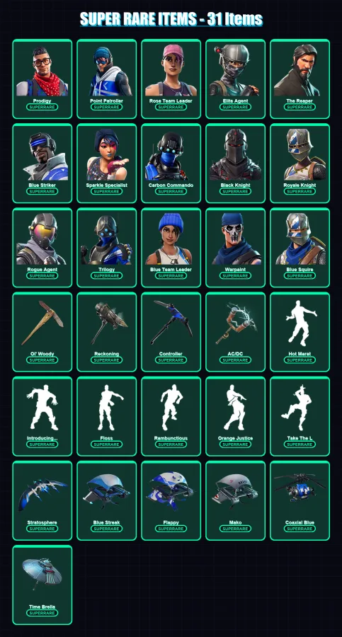 [PS4/PS5/XBOX/PC] | Prodigy | Point Patroller | Rose Team Leader | Elite Agent | The Reaper | 137 skin | 123 pickaxe | 135 emote | 124 glider | Lv13