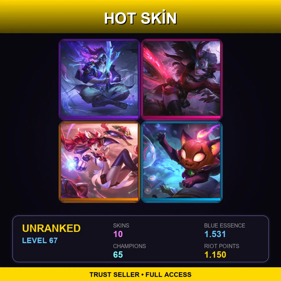 EUW | Lv67 | Unranked | 10 Skin | 65 Champ — LoL account