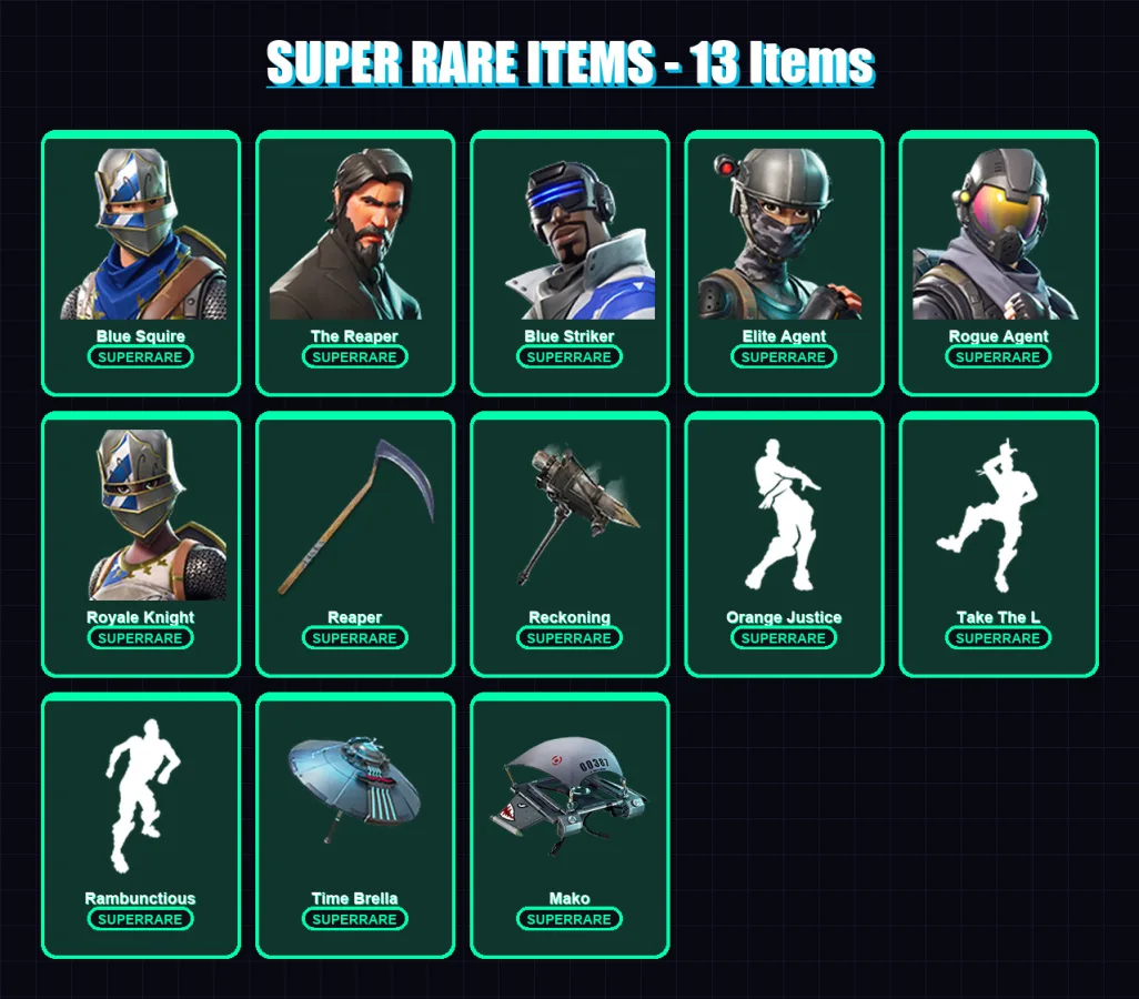 [PC/XBOX] | Blue Squire | The Reaper | Blue Striker | Elite Agent | Rogue Agent | 75 skin | 60 pickaxe | 69 emote | 49 glider | Lv657