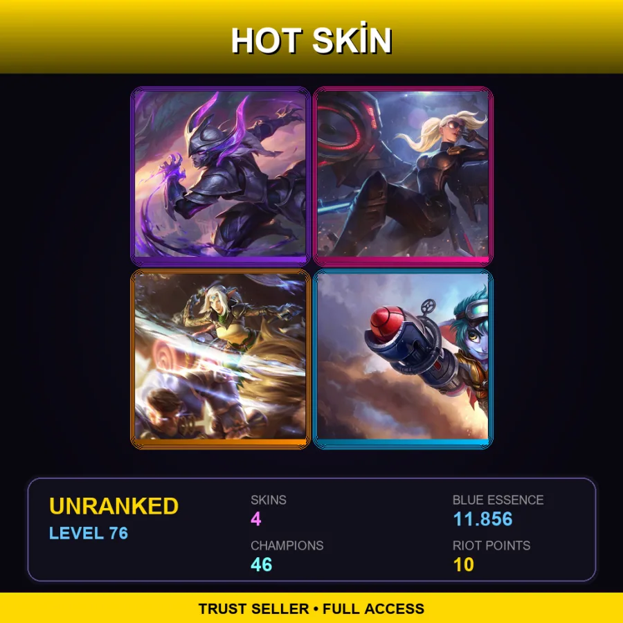 LAS | Darkflame Shyvana | Riot Kayle | Sejuani Dawnchaser | Rocket Girl Tristana | 4 Skin | 46 Champ | Lv76