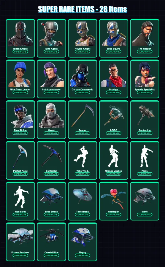 [PS4/PS5/XBOX/PC] | OG Skull Trooper | Black Knight | Elite Agent | Royale Knight | Blue Squire | 70 skin | 70 pickaxe | 63 emote | 71 glider | Lv10