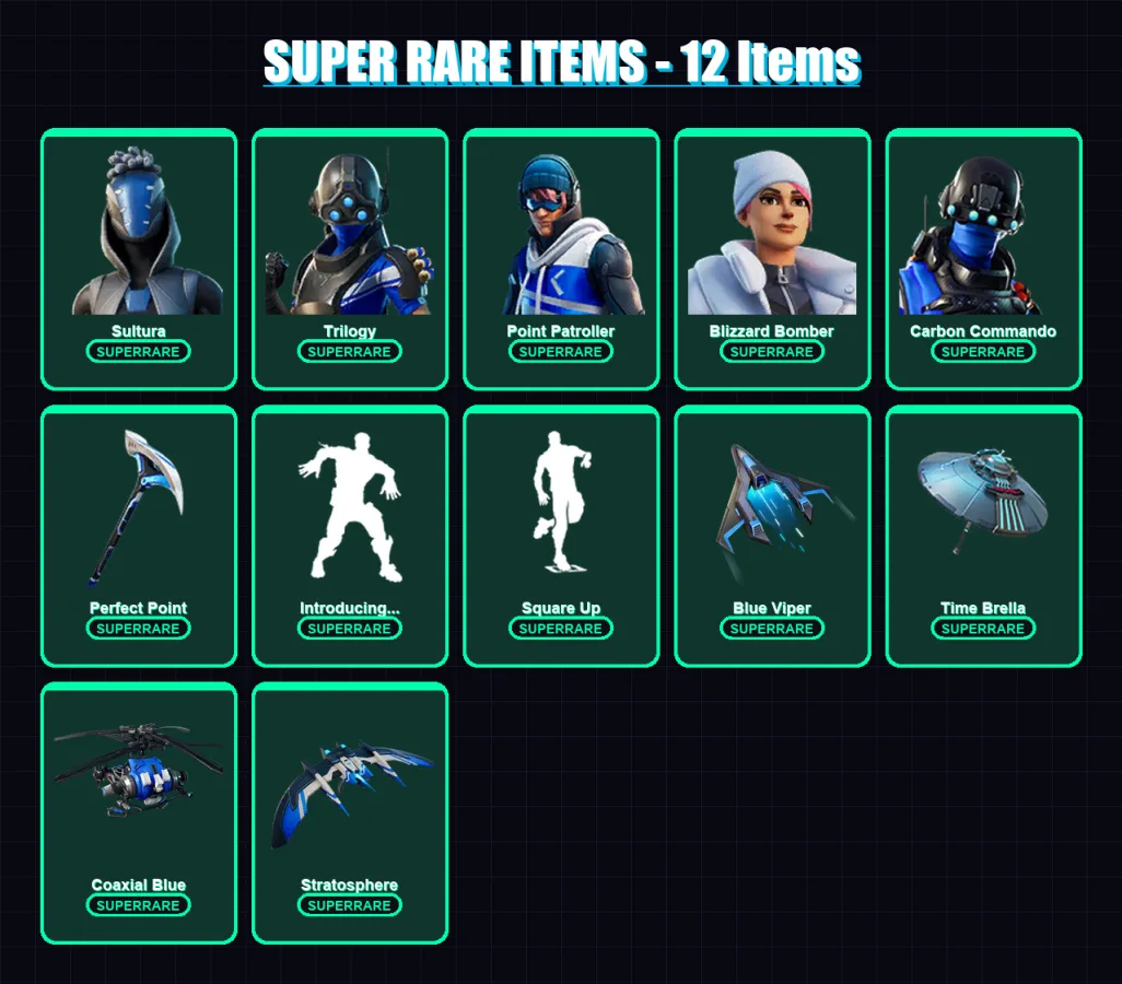 [PS4/PS5/PC] | Sultura | Trilogy | Point Patroller | Blizzard Bomber | Carbon Commando | 143 skin | 153 pickaxe | 124 emote | 123 glider | Lv1846