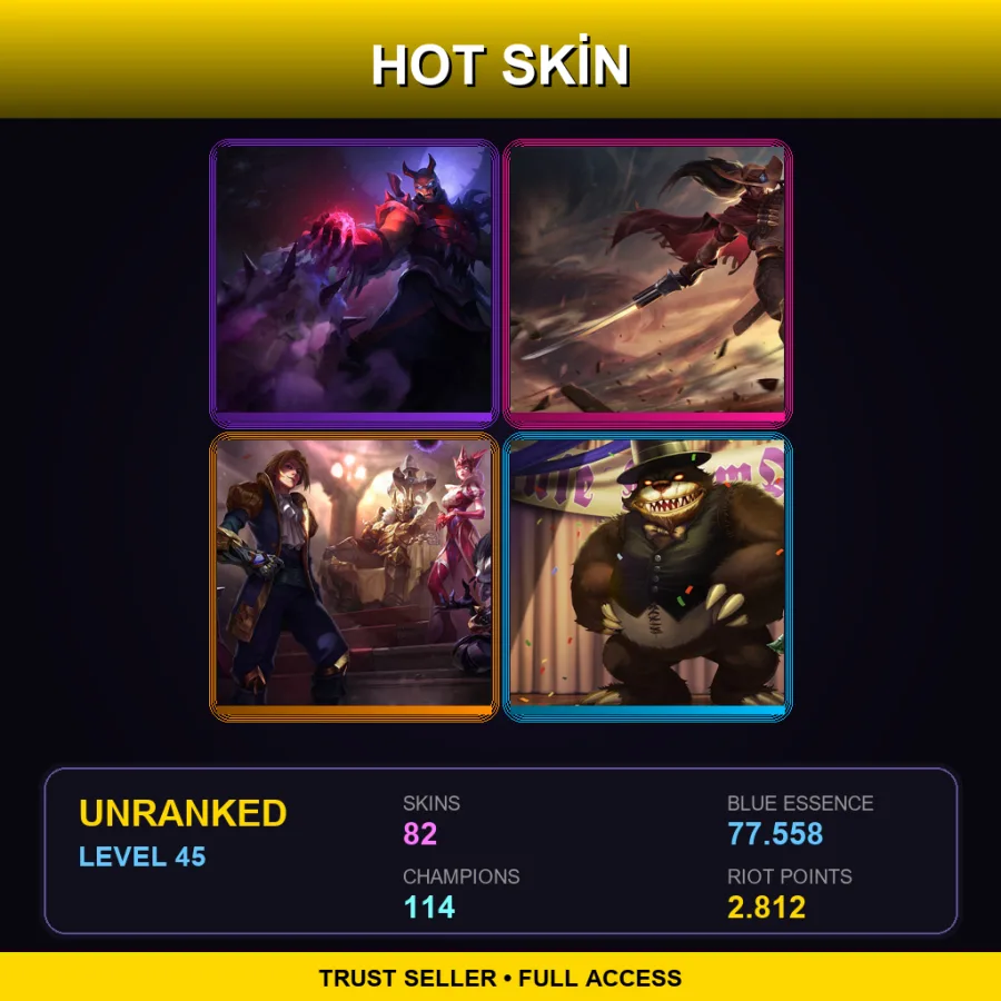OCE | Lv45 | Unranked | 82 Skin | 114 Champ — Unranked / Smurf League of Legends