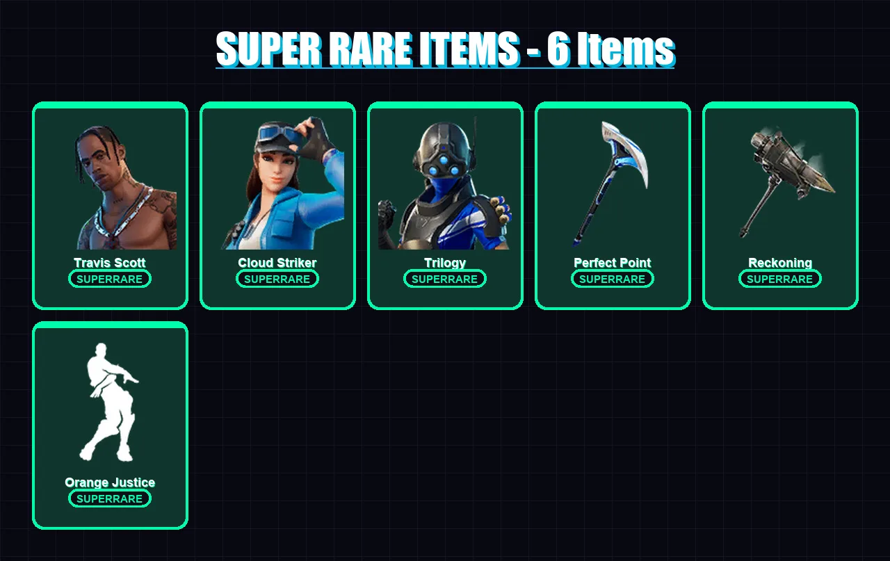 [PS4/PS5/XBOX/PC] | Travis Scott | Cloud Striker | Trilogy | Blackheart | Ragnarok | 44 skin | 45 pickaxe | 52 emote | 49 glider | Lv743