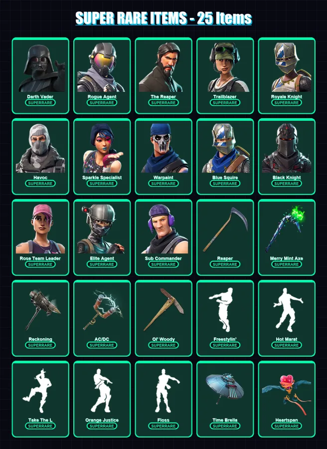 [PC/XBOX/PSN] | Darth Vader | Rogue Agent | The Reaper | Trailblazer | Royale Knight | 177 skin | 167 pickaxe | 161 emote | 157 glider | Lv1893 — Fortnite account