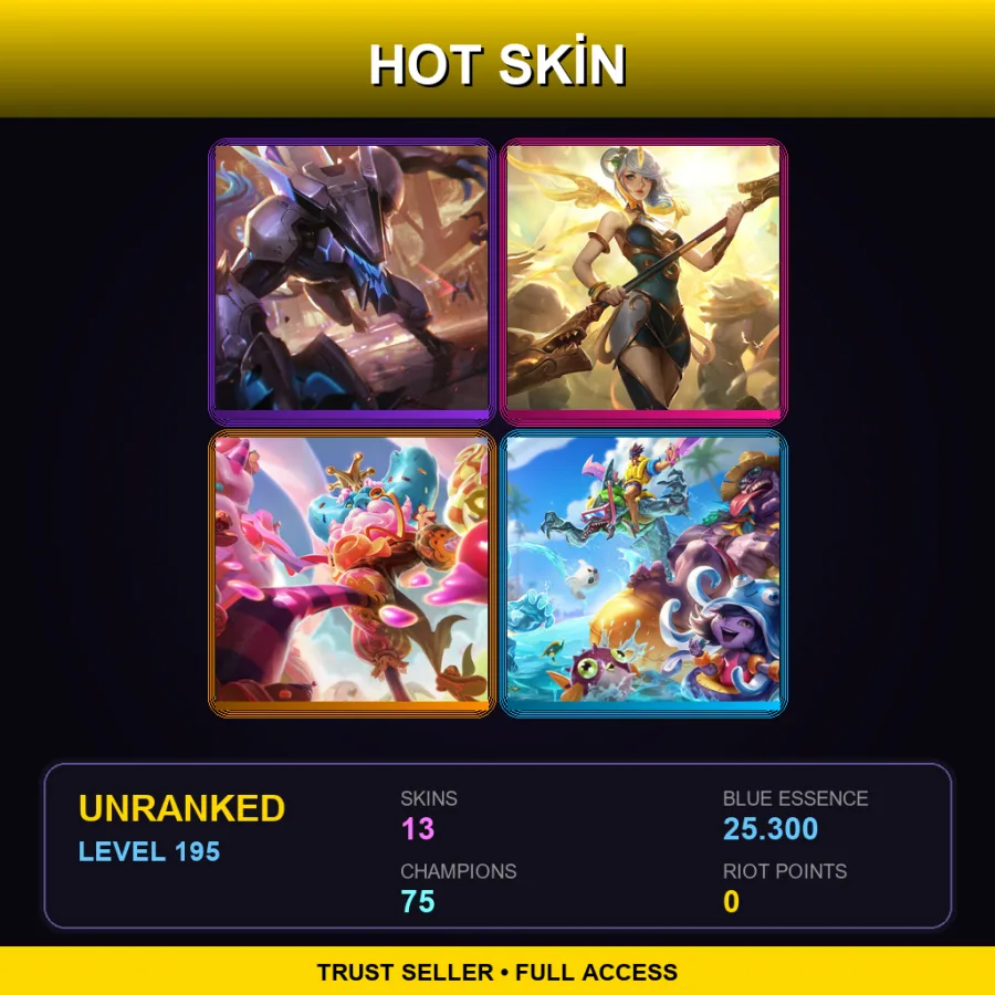 EUW | Lv195 | Unranked | 13 Skin | 75 Champ — LoL account