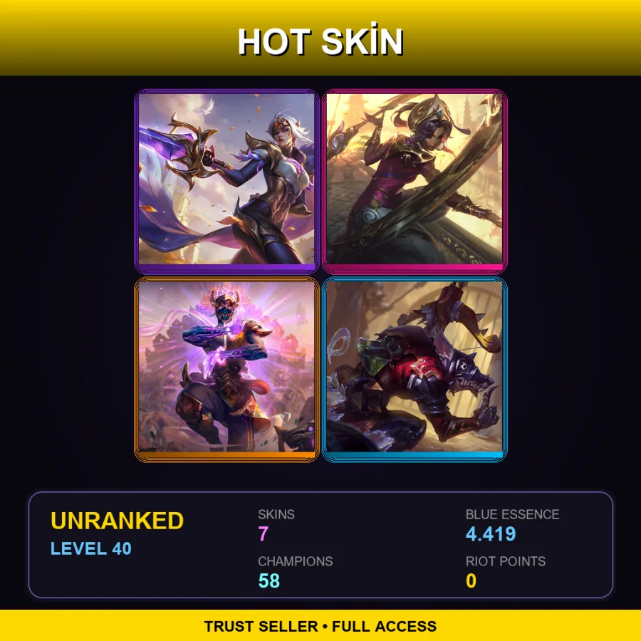 EUNE | Lv40 | Unranked | 7 Skin | 58 Champ — LoL account
