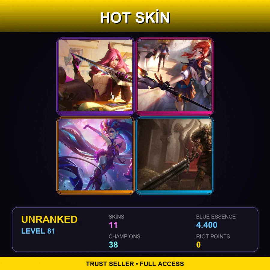 LAN | Lv81 | Unranked | 11 Skin | 38 Champ — LoL account
