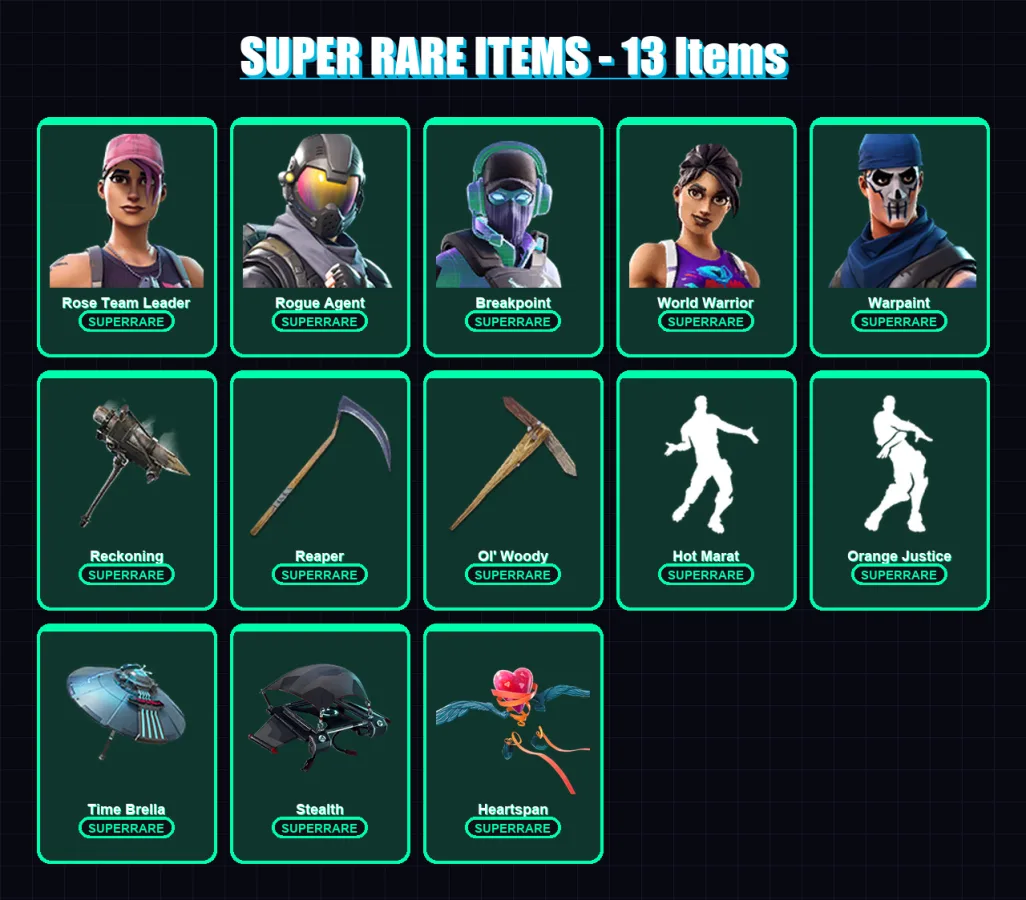 [PC/XBOX] | Rose Team Leader | Rogue Agent | Breakpoint | World Warrior | Warpaint | 120 skin | 109 pickaxe | 96 emote | 95 glider | Lv1051
