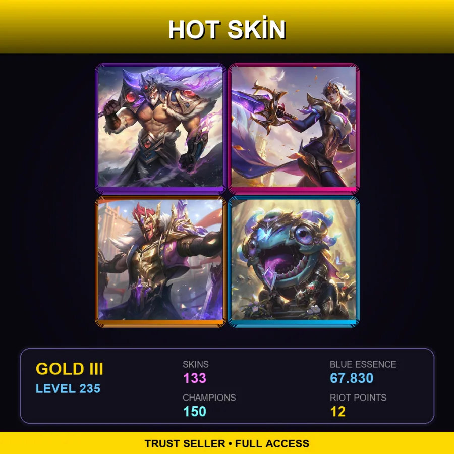 EUW | Lv235 | Gold III | 133 Skin | 150 Champ