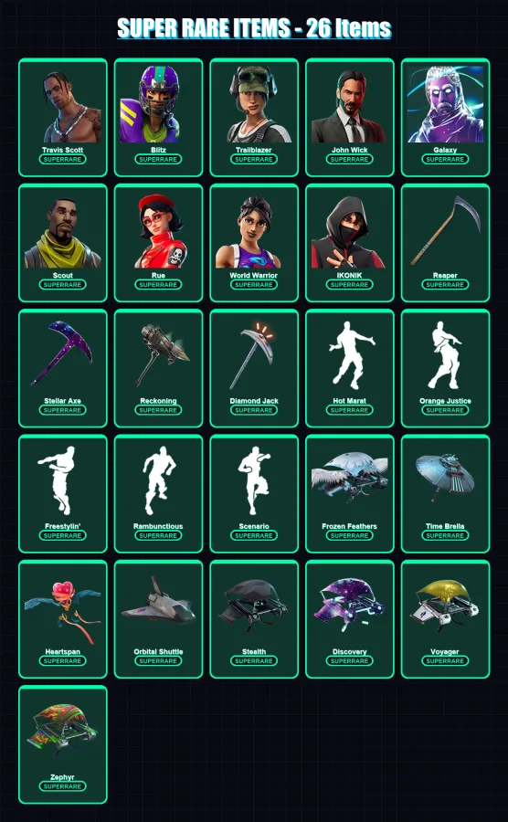 [PC/XBOX/PSN] | Travis Scott | Blitz | Trailblazer | John Wick | Galaxy | 442 skin | 220 pickaxe | 246 emote | 165 glider | Lv1062