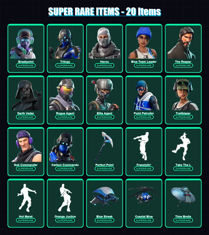 [PC/XBOX] | Breakpoint | Trilogy | Havoc | Blue Team Leader | The Reaper | 139 skin | 121 pickaxe | 142 emote | 133 glider | Lv2080