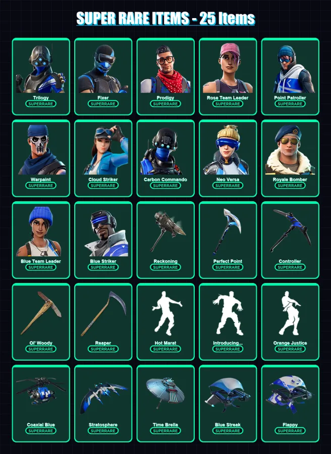 [PC/XBOX] | Trilogy | Fixer | Prodigy | Rose Team Leader | Point Patroller | 188 skin | 223 pickaxe | 211 emote | 196 glider | Lv3287