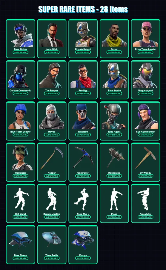 [PS4/PS5/XBOX/PC] | Blue Striker | John Wick | Royale Knight | Scout | Rose Team Leader | 139 skin | 105 pickaxe | 116 emote | 104 glider | Lv1744