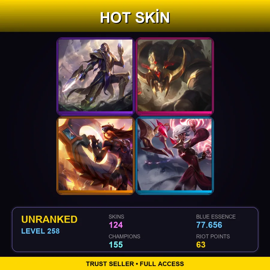 TR | Victorious Lucian | Conqueror Alistar | Victorious Sivir | Conqueror Karma | 124 Skin | 155 Champ | Lv258