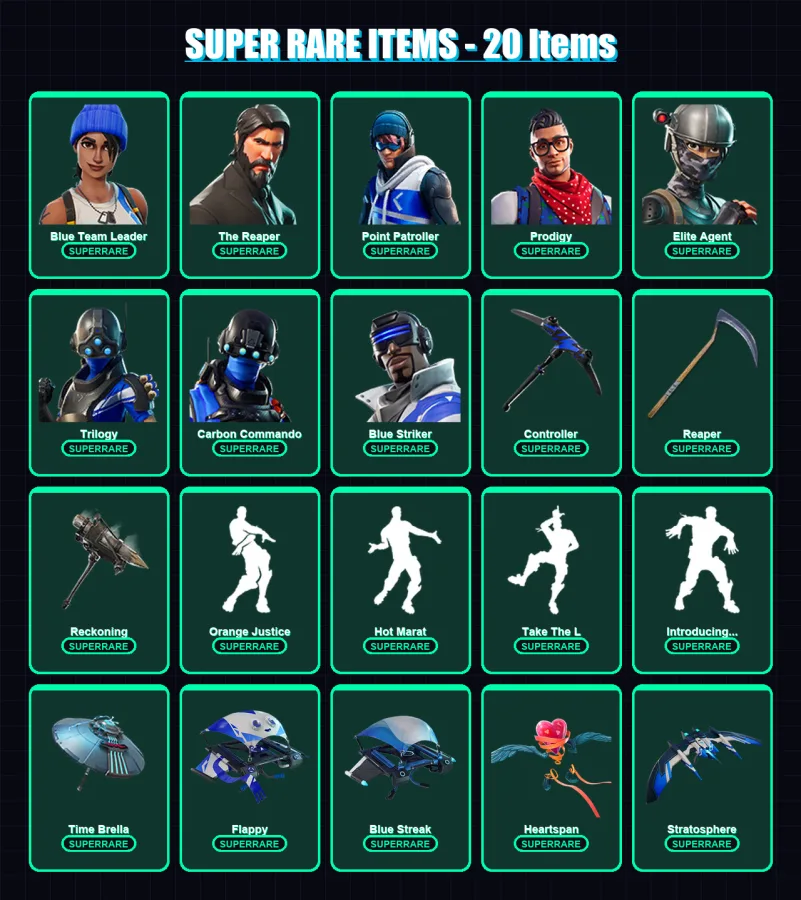 [PS4/PS5/XBOX/PC] | Blue Team Leader | The Reaper | Point Patroller | Prodigy | Elite Agent | 102 skin | 106 pickaxe | 98 emote | 113 glider | Lv166