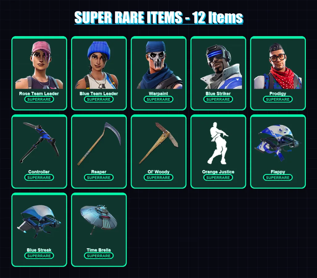 [PC/XBOX/PSN] | Rose Team Leader | Blue Team Leader | Warpaint | Blue Striker | Prodigy | 49 skin | 62 pickaxe | 53 emote | 62 glider | Lv1008