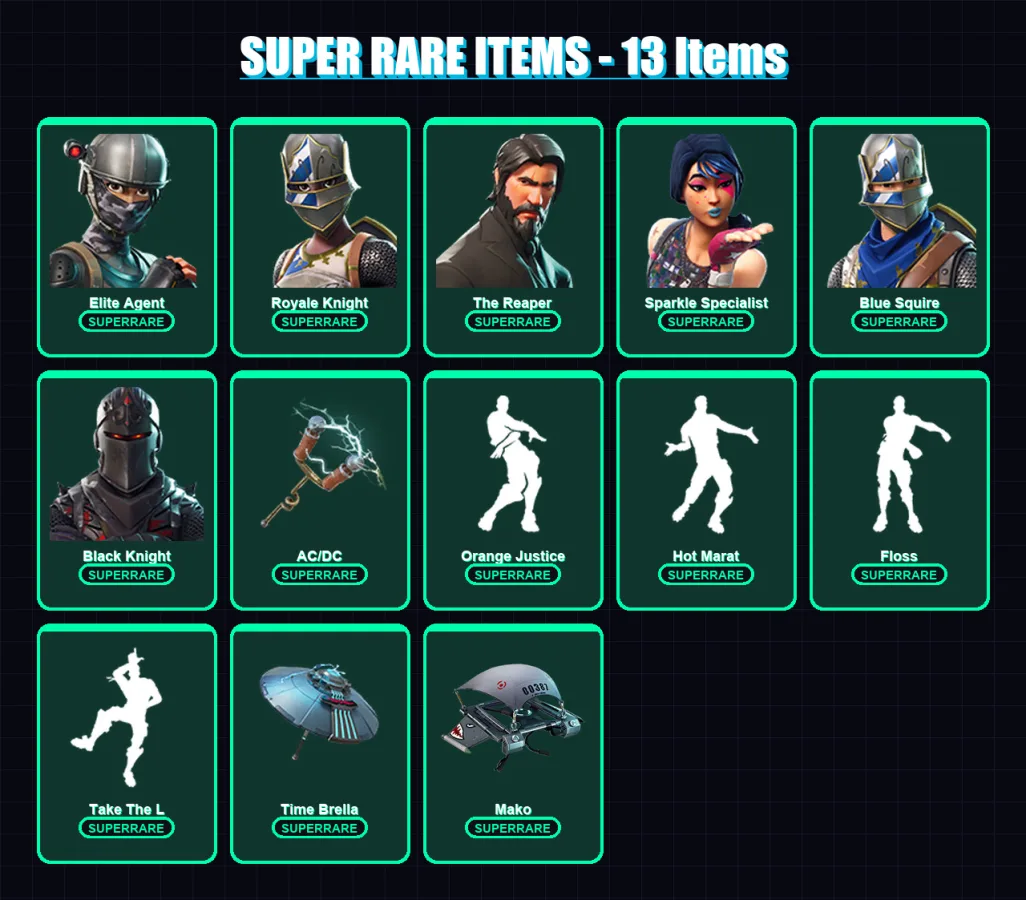 [PS4/PS5/XBOX/PC] | Elite Agent | Royale Knight | The Reaper | Sparkle Specialist | Blue Squire | 53 skin | 68 pickaxe | 63 emote | 66 glider | Lv12