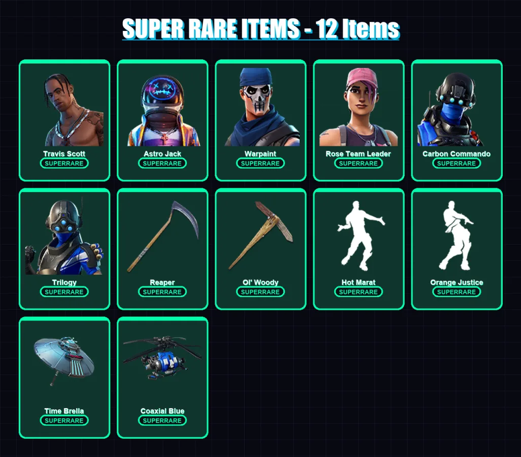 [PC/XBOX] | Travis Scott | Astro Jack | Warpaint | Rose Team Leader | Carbon Commando | 159 skin | 159 pickaxe | 170 emote | 135 glider | Lv1735