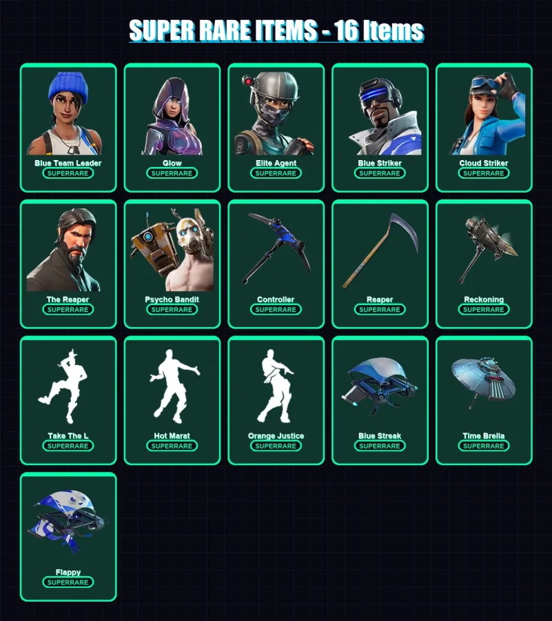 [PC] | Blue Team Leader | Glow | Elite Agent | Blue Striker | Cloud Striker | 211 skin | 180 pickaxe | 148 emote | 148 glider | Lv2268