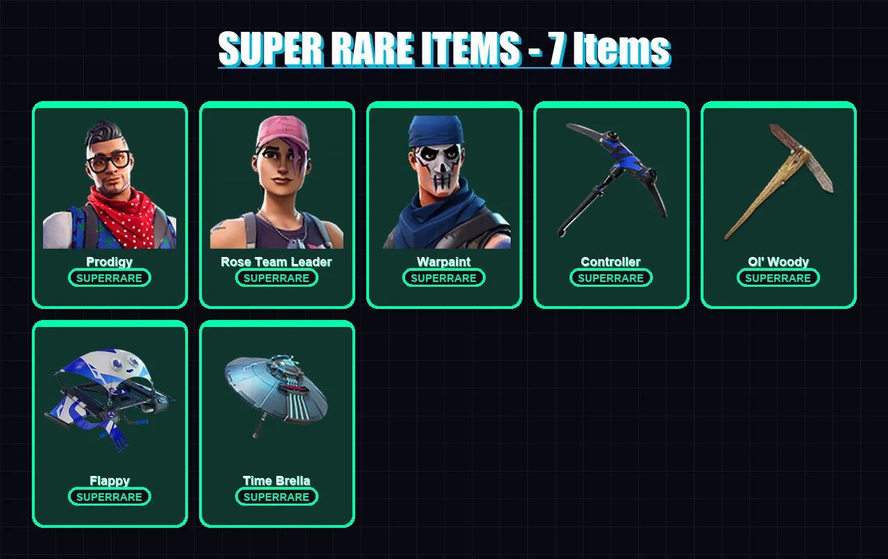 [PC/XBOX] | Prodigy | Rose Team Leader | Warpaint | Lynx | Hime | 23 skin | 36 pickaxe | 26 emote | 43 glider | Lv399