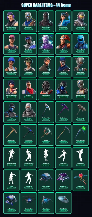 [PS4/PS5/XBOX/PC] | Sub Commander | Blue Squire | Black Knight | Cloud Striker | Rogue Agent | 178 skin | 130 pickaxe | 132 emote | 99 glider | Lv10