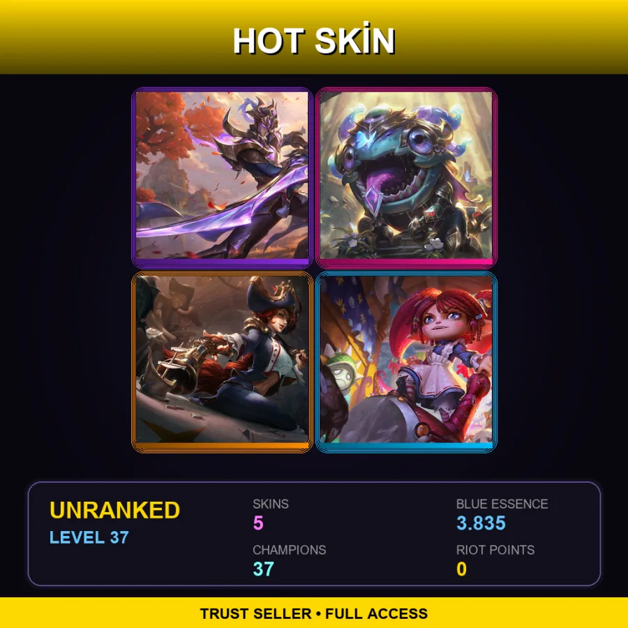 EUW | Lv37 | Unranked | 5 Skin | 37 Champ — LoL account