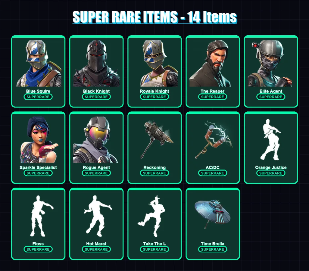 [PS4/PS5/XBOX/PC] | Blue Squire | Black Knight | Royale Knight | The Reaper | Elite Agent | 39 skin | 30 pickaxe | 42 emote | 36 glider | Lv510