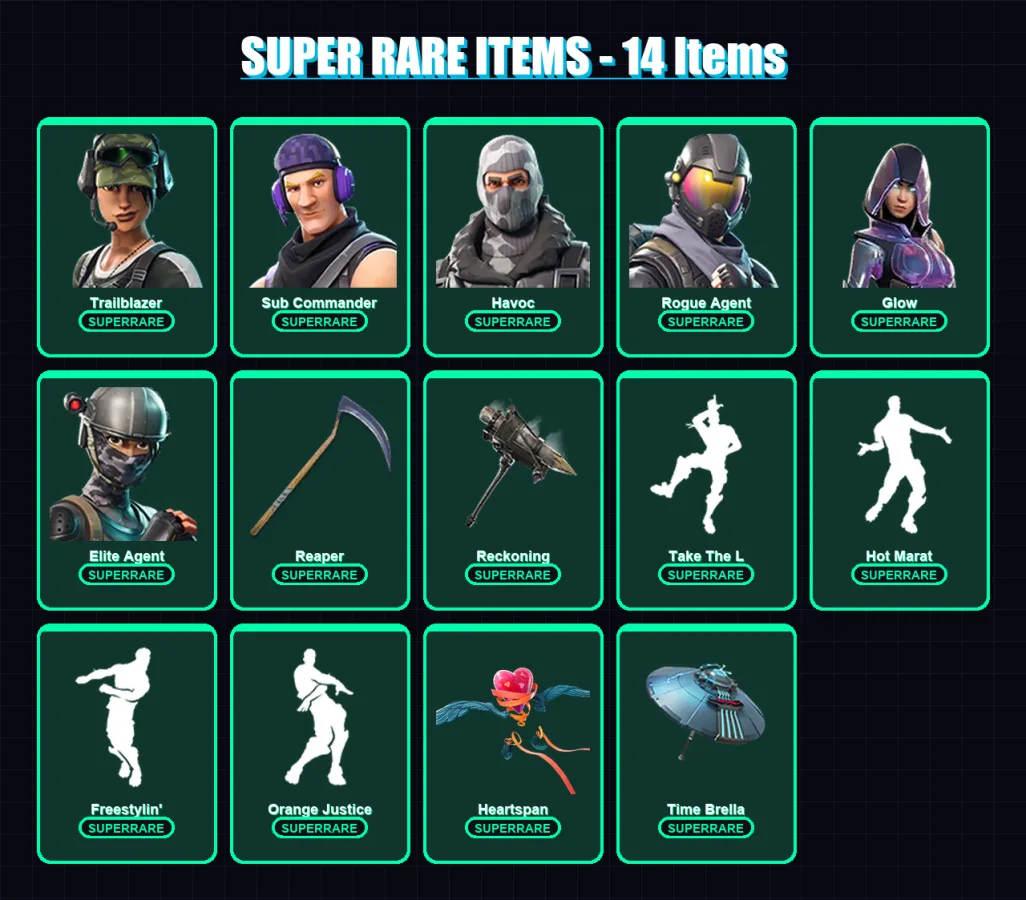 [PC/XBOX/PSN] | Trailblazer | Sub Commander | Havoc | Rogue Agent | Glow | 69 skin | 67 pickaxe | 67 emote | 64 glider | Lv733
