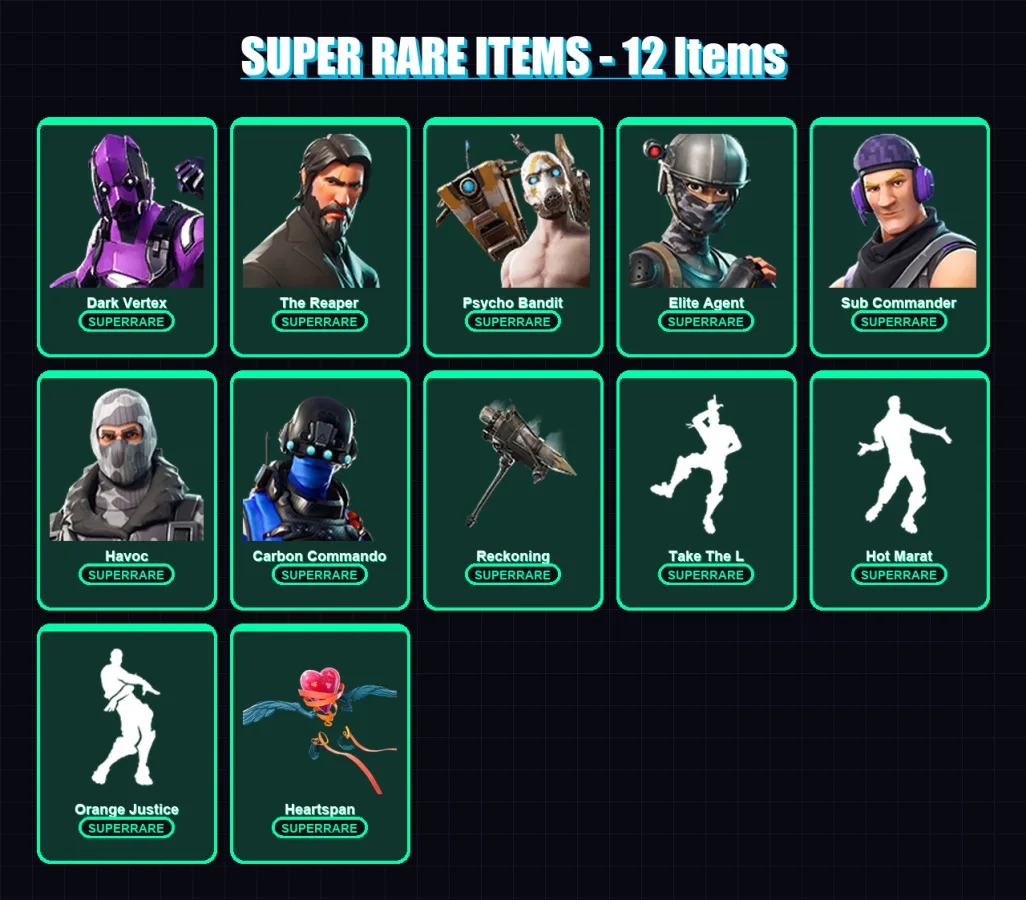 [PC/XBOX/PSN] | Dark Vertex | The Reaper | Psycho Bandit | Elite Agent | Sub Commander | 133 skin | 82 pickaxe | 115 emote | 83 glider | Lv1101