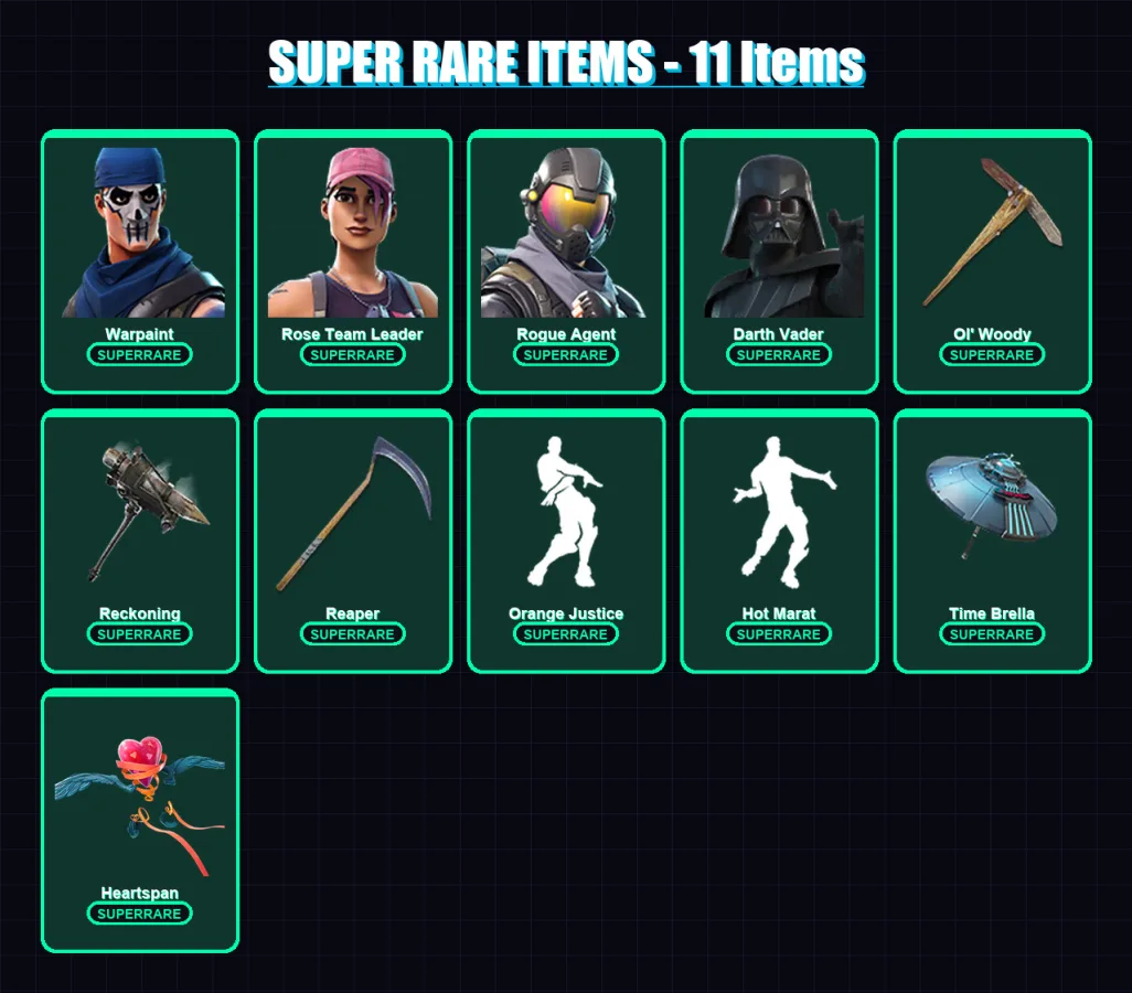 [PC] | Warpaint | Rose Team Leader | Rogue Agent | Darth Vader | Dire | 68 skin | 70 pickaxe | 80 emote | 70 glider | Lv856